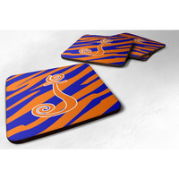 "Caroline's Treasures CJ1036-JFC Monogram-Tiger Stripe Blue and Orange Foam Coasters (Set of 4), Initial Letter J, 3.5"" H x 3.5"" W, Multicolor"