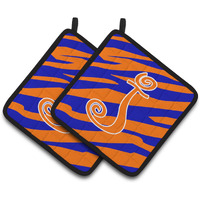 "Caroline's Treasures Monogram Initial J Tiger Stripe Blue & Orange Pair of Pot Holders CJ1036-JPTHD, 7.5HX7.5W, Multicolor"