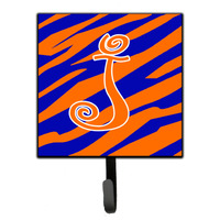 "Caroline's Treasures CJ1036-JSH4 Letter J Initial Tiger Stripe Blue and Orange Leash Holder or Key Hook, Small, Multicolor"