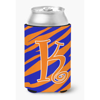 Letter K Initial Monogram - Tiger Stripe Blue and Orange Can Beverage Insulator Hugger