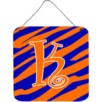 "Caroline's Treasures Letter K Initial Tiger Stripe Blue and Orange Wall or Door Hanging Prints, 6 x 6"", Multicolor"