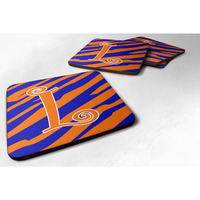 "Caroline's Treasures CJ1036-LFC Monogram-Tiger Stripe Blue and Orange Foam Coasters (Set of 4), Initial Letter L, 3.5"" H x 3.5"" W, Multicolor"