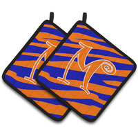 "Caroline's Treasures Monogram Initial M Tiger Stripe Blue & Orange Pair of Pot Holders CJ1036-MPTHD, 7.5HX7.5W, Multicolor"