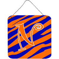"Caroline's Treasures Letter N Initial Tiger Stripe Blue and Orange Wall or Door Hanging Prints, 6 x 6"", Multicolor"