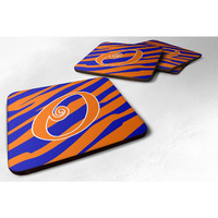 "Caroline's Treasures CJ1036-OFC Monogram-Tiger Stripe Blue and Orange Foam Coasters (Set of 4), Initial Letter O, 3.5"" H x 3.5"" W, Multicolor"