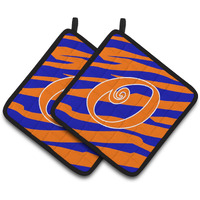 "Caroline's Treasures Monogram Initial O Tiger Stripe Blue & Orange Pair of Pot Holders CJ1036-OPTHD, 7.5HX7.5W, Multicolor"