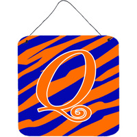 "Caroline's Treasures Letter Q Initial Tiger Stripe Blue and Orange Wall or Door Hanging Prints, 6 x 6"", Multicolor"
