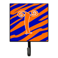 "Caroline's Treasures CJ1036-TSH4 Letter T Initial Tiger Stripe Blue and Orange Leash Holder or Key Hook, Small, Multicolor"