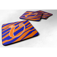 "Caroline's Treasures CJ1036-UFC Monogram-Tiger Stripe Blue and Orange Foam Coasters (Set of 4), Initial Letter U, 3.5"" H x 3.5"" W, Multicolor"