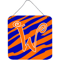 "Caroline's Treasures Letter W Initial Tiger Stripe Blue and Orange Wall or Door Hanging Prints, 6 x 6"", Multicolor"