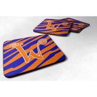 "Caroline's Treasures CJ1036-WFC Monogram-Tiger Stripe Blue and Orange Foam Coasters (Set of 4), Initial Letter W, 3.5"" H x 3.5"" W, Multicolor"