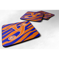 "Caroline's Treasures CJ1036-YFC Monogram-Tiger Stripe Blue and Orange Foam Coasters (Set of 4), Initial Letter Y, 3.5"" H x 3.5"" W, Multicolor"