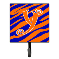 "Caroline's Treasures CJ1036-YSH4 Letter Y Initial Tiger Stripe Blue and Orange Leash Holder or Key Hook, Small, Multicolor"