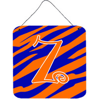 "Caroline's Treasures Letter Z Initial Tiger Stripe Blue and Orange Wall or Door Hanging Prints, 6 x 6"", Multicolor"