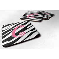 "Caroline's Treasures CJ1037-CFC Monogram-Zebra Stripe and Pink Foam Coasters (Set of 4), Initial Letter C, 3.5"" H x 3.5"" W, Multicolor"