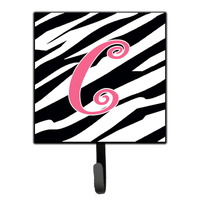 "Caroline's Treasures CJ1037-CSH4 Letter C Initial Monogram-Zebra Stripe and Pink Leash Holder or Key Hook, Small, Multicolor"