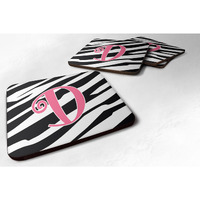 "Caroline's Treasures CJ1037-DFC Monogram-Zebra Stripe and Pink Foam Coasters (Set of 4), Initial Letter D, 3.5"" H x 3.5"" W, Multicolor"