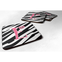 "Caroline's Treasures CJ1037-EFC Monogram-Zebra Stripe and Pink Foam Coasters (Set of 4), Initial Letter E, 3.5"" H x 3.5"" W, Multicolor"
