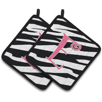"Caroline's Treasures Monogram Initial E Zebra Stripe & Pink Pair of Pot Holders CJ1037-EPTHD, 7.5HX7.5W, Multicolor"