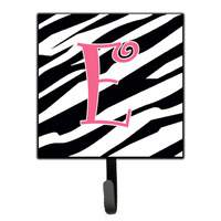 "Caroline's Treasures CJ1037-ESH4 Letter E Initial Monogram-Zebra Stripe and Pink Leash Holder or Key Hook, Small, Multicolor"