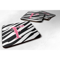 "Caroline's Treasures CJ1037-FFC Monogram-Zebra Stripe and Pink Foam Coasters (Set of 4), Initial Letter F, 3.5"" H x 3.5"" W, Multicolor"
