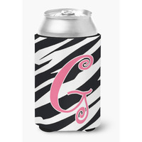 Letter G Initial Monogram - Zebra Stripe and Pink Can or Bottle Beverage Insulator Hugger