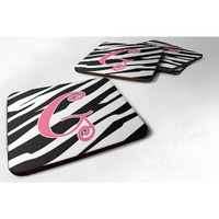 "Caroline's Treasures CJ1037-GFC Monogram-Zebra Stripe and Pink Foam Coasters (Set of 4), Initial Letter G, 3.5"" H x 3.5"" W, Multicolor"