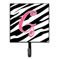 "Caroline's Treasures CJ1037-GSH4 Letter G Initial Monogram-Zebra Stripe and Pink Leash Holder or Key Hook, Small, Multicolor"