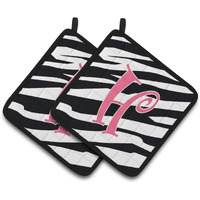 "Caroline's Treasures Monogram Initial H Zebra Stripe & Pink Pair of Pot Holders CJ1037-HPTHD, 7.5HX7.5W, Multicolor"