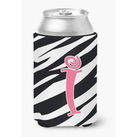 Letter I Initial Monogram - Zebra Stripe and Pink Can or Bottle Beverage Insulator Hugger