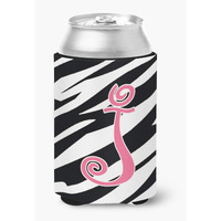 Letter J Initial Monogram - Zebra Stripe and Pink Can or Bottle Beverage Insulator Hugger