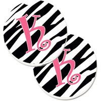 "Caroline's Treasures Monogram Initial K Zebra Stripe & Pink Set of 2 Cup Holder Car Coasters CJ1037-KCARC, 2.56, Multicolor"
