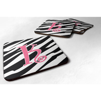 "Caroline's Treasures CJ1037-KFC Monogram-Zebra Stripe and Pink Foam Coasters (Set of 4), Initial Letter K, 3.5"" H x 3.5"" W, Multicolor"