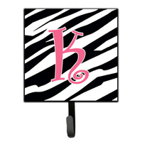 "Caroline's Treasures CJ1037-KSH4 Letter K Initial Monogram-Zebra Stripe and Pink Leash Holder or Key Hook, Small, Multicolor"