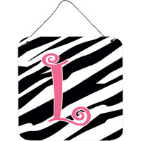 "Caroline's Treasures Letter L Initial Zebra Stripe and Pink Wall or Door Hanging Prints, 6 x 6"", Multicolor"