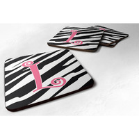 "Caroline's Treasures CJ1037-LFC Monogram-Zebra Stripe and Pink Foam Coasters (Set of 4), Initial Letter L, 3.5"" H x 3.5"" W, Multicolor"