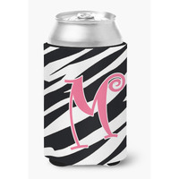 Letter M Initial Monogram - Zebra Stripe and Pink Can or Bottle Beverage Insulator Hugger