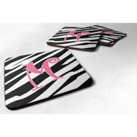 "Caroline's Treasures CJ1037-MFC Monogram-Zebra Stripe and Pink Foam Coasters (Set of 4), Initial Letter M, 3.5"" H x 3.5"" W, Multicolor"