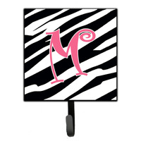 "Caroline's Treasures CJ1037-MSH4 Letter M Initial Monogram-Zebra Stripe and Pink Leash Holder or Key Hook, Small, Multicolor"