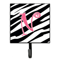 "Caroline's Treasures CJ1037-NSH4 Letter N Initial Monogram-Zebra Stripe and Pink Leash Holder or Key Hook, Small, Multicolor"
