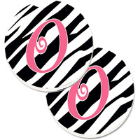 "Caroline's Treasures Monogram Initial O Zebra Stripe & Pink Set of 2 Cup Holder Car Coasters CJ1037-OCARC, 2.56, Multicolor"