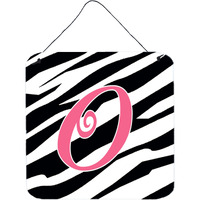 "Caroline's Treasures Letter O Initial Zebra Stripe and Pink Wall or Door Hanging Prints, 6 x 6"", Multicolor"