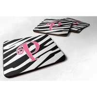"Caroline's Treasures CJ1037-PFC Monogram-Zebra Stripe and Pink Foam Coasters (Set of 4), Initial Letter P, 3.5"" H x 3.5"" W, Multicolor"
