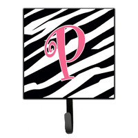 "Caroline's Treasures CJ1037-PSH4 Letter P Initial Monogram-Zebra Stripe and Pink Leash Holder or Key Hook, Small, Multicolor"
