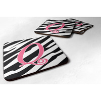 "Caroline's Treasures CJ1037-QFC Monogram-Zebra Stripe and Pink Foam Coasters (Set of 4), Initial Letter Q, 3.5"" H x 3.5"" W, Multicolor"