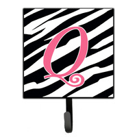 "Caroline's Treasures CJ1037-QSH4 Letter Q Initial Monogram-Zebra Stripe and Pink Leash Holder or Key Hook, Small, Multicolor"