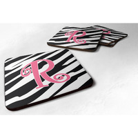 "Caroline's Treasures CJ1037-RFC Monogram-Zebra Stripe and Pink Foam Coasters (Set of 4), Initial Letter R, 3.5"" H x 3.5"" W, Multicolor"