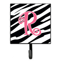 "Caroline's Treasures CJ1037-RSH4 Letter R Initial Monogram-Zebra Stripe and Pink Leash Holder or Key Hook, Small, Multicolor"