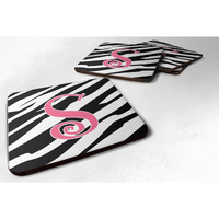 "Caroline's Treasures CJ1037-SFC Monogram-Zebra Stripe and Pink Foam Coasters (Set of 4), Initial Letter S, 3.5"" H x 3.5"" W, Multicolor"