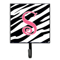 "Caroline's Treasures CJ1037-SSH4 Letter S Initial Monogram-Zebra Stripe and Pink Leash Holder or Key Hook, Small, Multicolor"